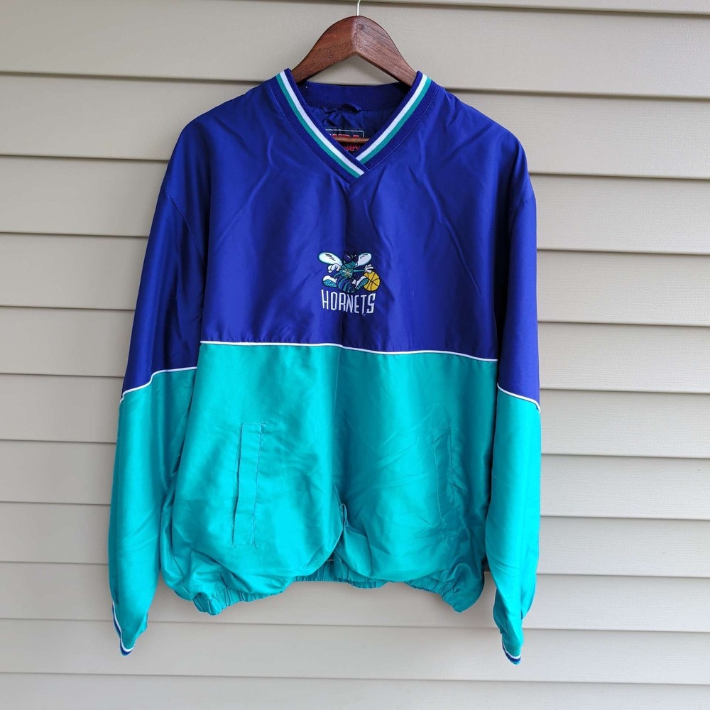 NBA NewOrleans Hornets Windbreaker Mens Large Purple Teal Pullover V-Neck Jacket
